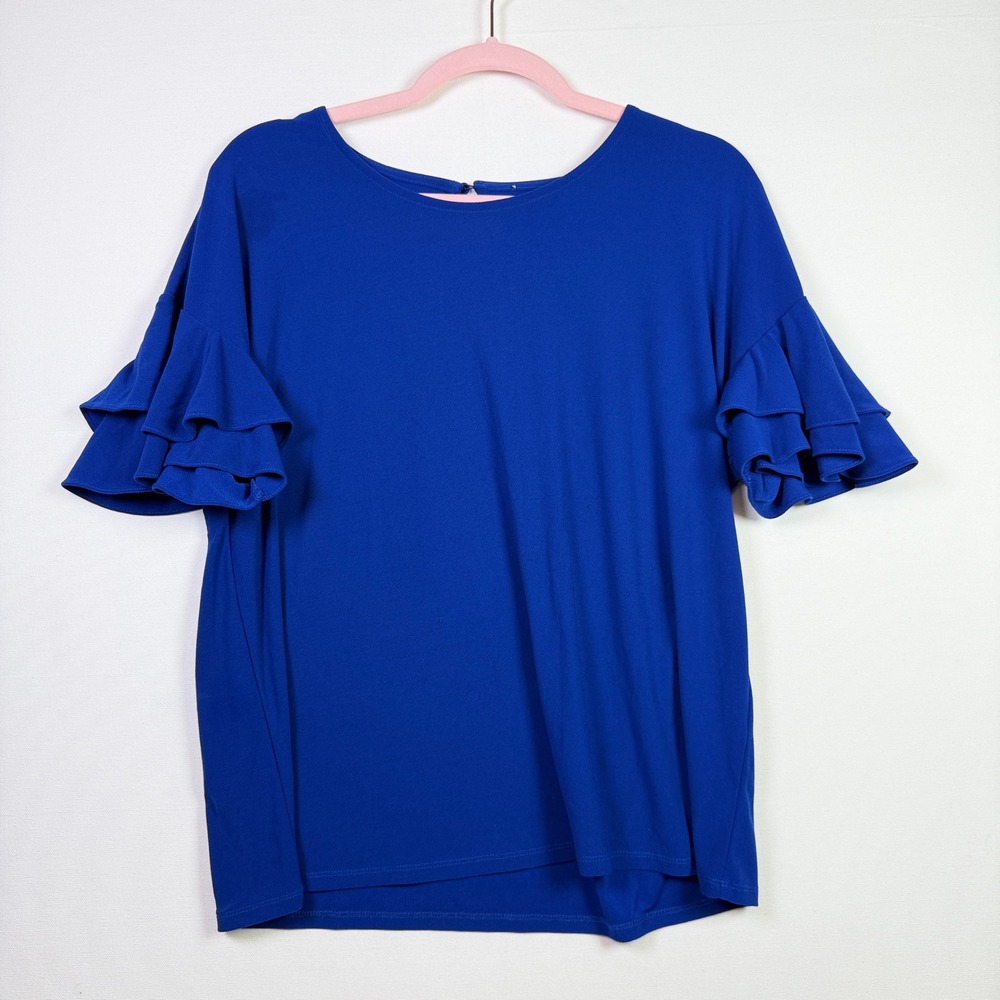 Royal Blue Tiered Ruffle Sleeve Keyhole Back Knit Top PL